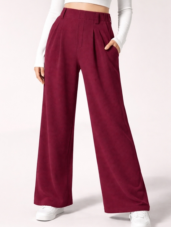 HALARA Pants - New Halara High Waisted Waffle Knit Wide Leg Work Pants Burgundy L Petite
